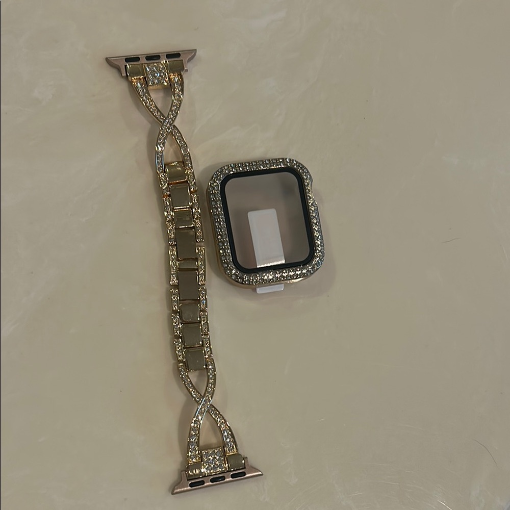 Gold and Silver Rhinestone Watch Band and Case
